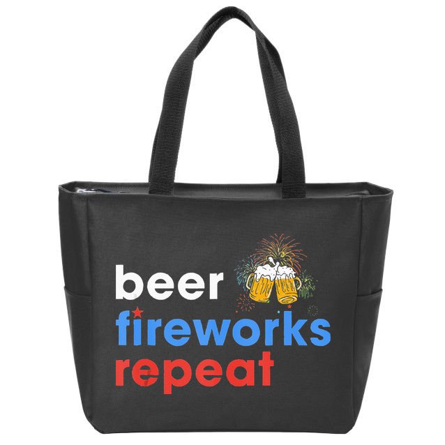 Beer Fireworks Repeat Funny 4th Of July Beer Lovers Gifts Zip Tote Bag