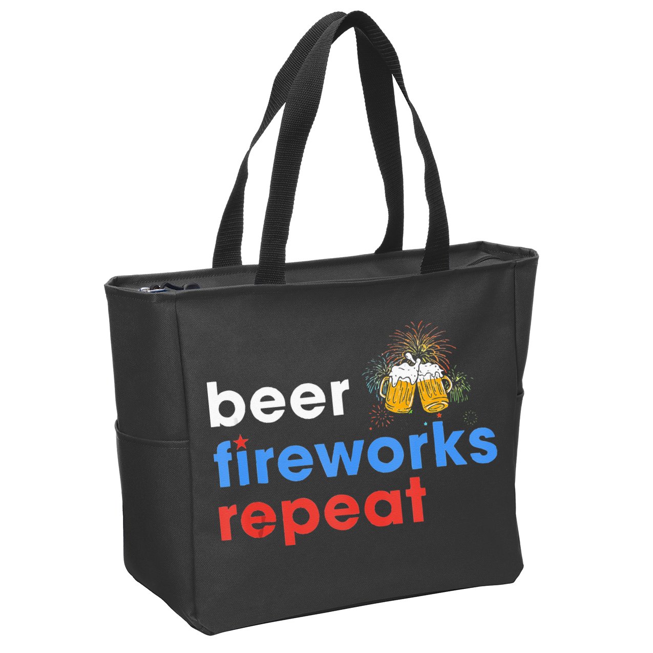 Beer Fireworks Repeat Funny 4th Of July Beer Lovers Gifts Zip Tote Bag