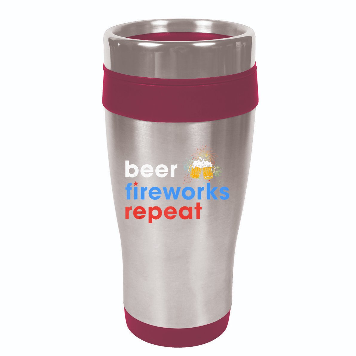 Beer Fireworks Repeat Funny 4th Of July Beer Lovers Gifts 16oz Travel Tumbler