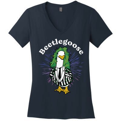 Beetlegoose Funny Silly Goose Spooky Design Funny Goose Costume Music Characters Women's V-Neck T-Shirt