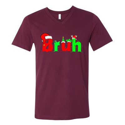 Bruh Funny Saying Bro Ns Christmas Pajamas Xmas V-Neck T-Shirt