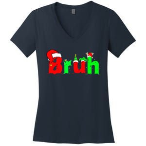 Bruh Funny Saying Bro Ns Christmas Pajamas Xmas Women's V-Neck T-Shirt