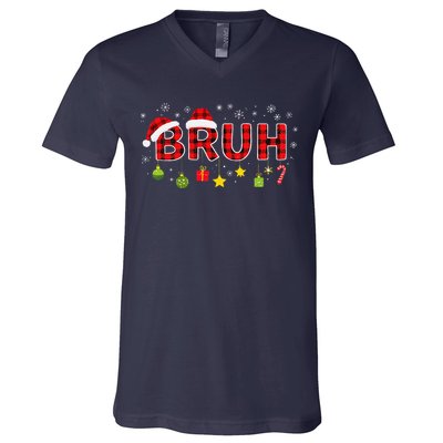 Bruh Funny Saying Bro Teens Christmas Pajamas Xmas V-Neck T-Shirt