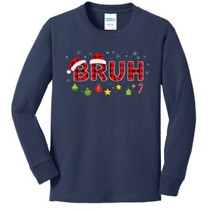 Bruh Funny Saying Bro Teens Christmas Pajamas Xmas Kids Long Sleeve Shirt