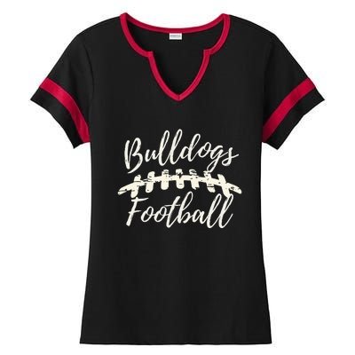 Bulldogs Football School Spirit Team Mascot Game Day Night Ladies Halftime Notch Neck Tee