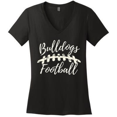 Bulldogs Football School Spirit Team Mascot Game Day Night Women's V-Neck T-Shirt