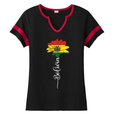 Bolivia Flag Sunflower Vintage Bolivians Lover Taiwan Funny Gift Ladies Halftime Notch Neck Tee