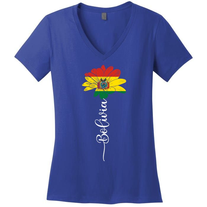 Bolivia Flag Sunflower Vintage Bolivians Lover Taiwan Funny Gift Women's V-Neck T-Shirt