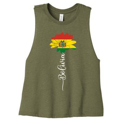 Bolivia Flag Sunflower Vintage Bolivians Lover Taiwan Funny Gift Women's Racerback Cropped Tank