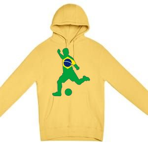 Brazil Flag Soccer Player Brasil Futbol Brazilian Football Premium Pullover Hoodie