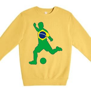 Brazil Flag Soccer Player Brasil Futbol Brazilian Football Premium Crewneck Sweatshirt