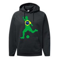 Brazil Flag Soccer Player Brasil Futbol Brazilian Football Performance Fleece Hoodie