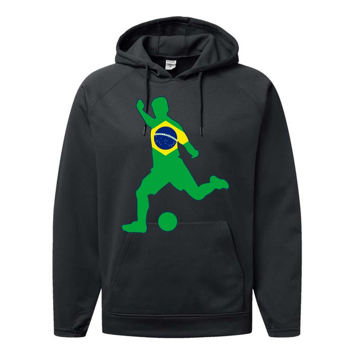 Brazil Flag Soccer Player Brasil Futbol Brazilian Football Performance Fleece Hoodie