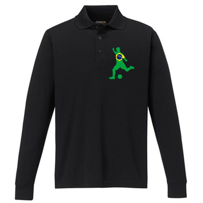 Brazil Flag Soccer Player Brasil Futbol Brazilian Football Performance Long Sleeve Polo