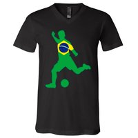 Brazil Flag Soccer Player Brasil Futbol Brazilian Football V-Neck T-Shirt