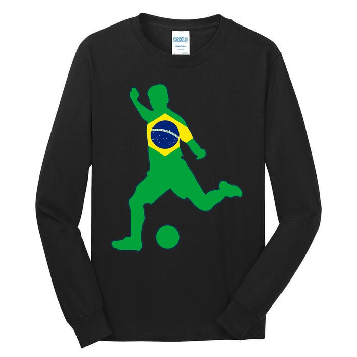 Brazil Flag Soccer Player Brasil Futbol Brazilian Football Tall Long Sleeve T-Shirt