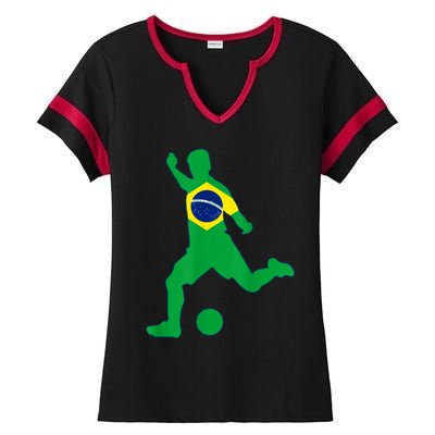 Brazil Flag Soccer Player Brasil Futbol Brazilian Football Ladies Halftime Notch Neck Tee