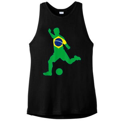 Brazil Flag Soccer Player Brasil Futbol Brazilian Football Ladies PosiCharge Tri-Blend Wicking Tank