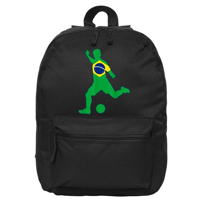 Brazil Flag Soccer Player Brasil Futbol Brazilian Football 16 in Basic Backpack