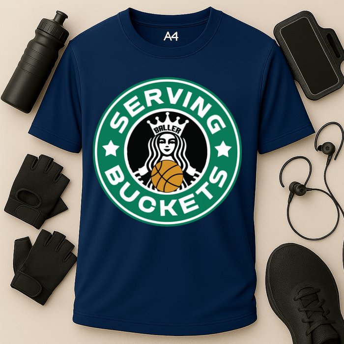 Basketball Funny Serving Buckets Great Cooling Performance Crew T-Shirt