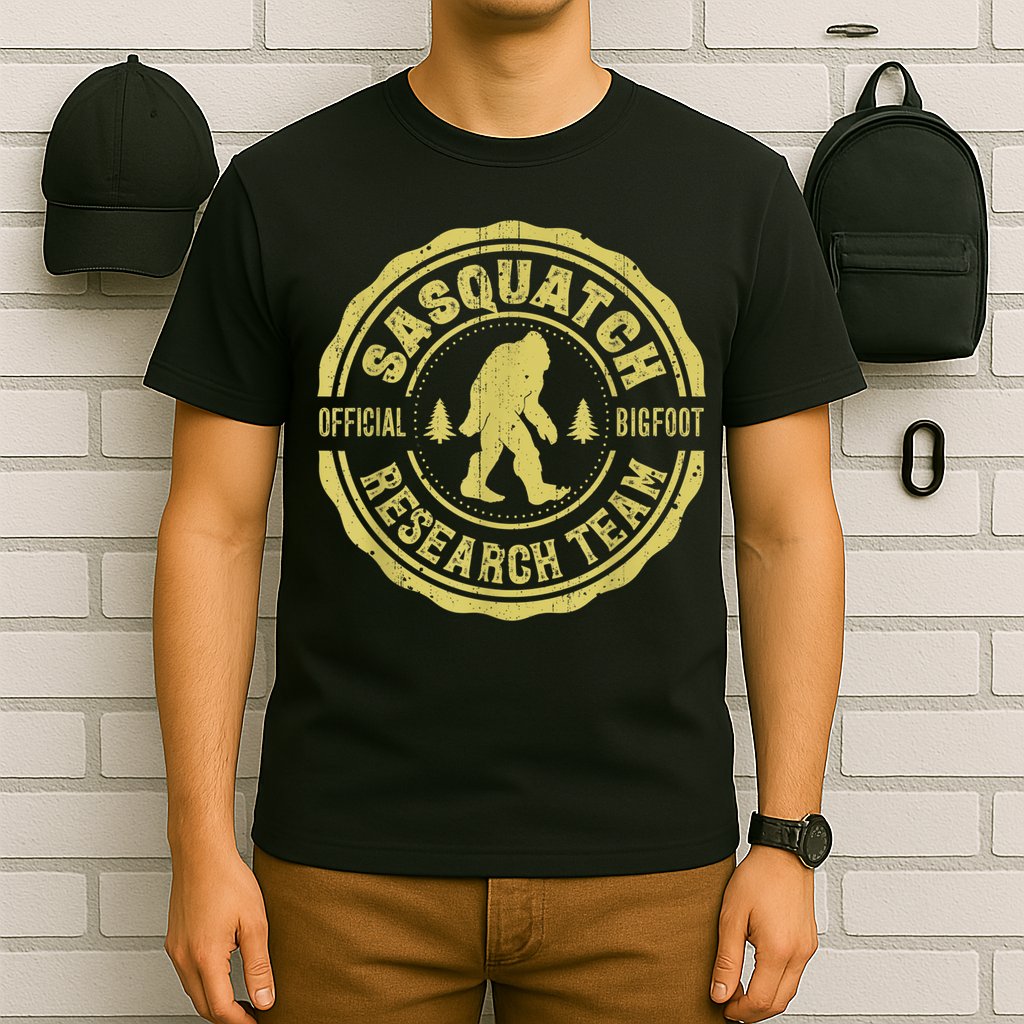 Bigfoot Finding Sasquatch Research Team Men Retro Vintage T-Shirt