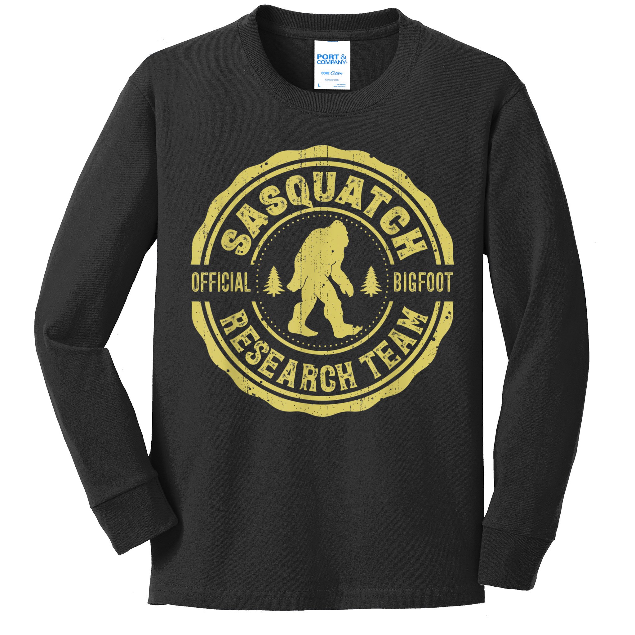 Bigfoot Finding Sasquatch Research Team Men Retro Vintage Kids Long Sleeve Shirt