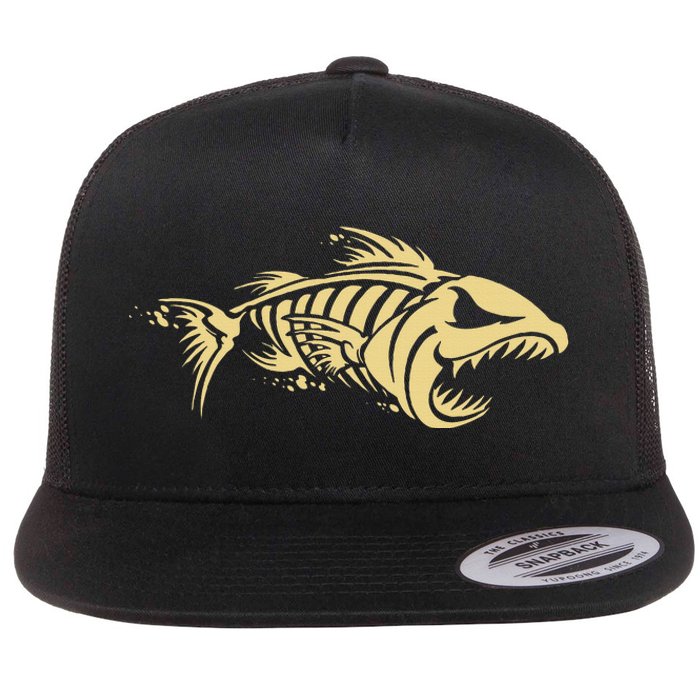 Bone Fish Skeleton Flat Bill Trucker Hat