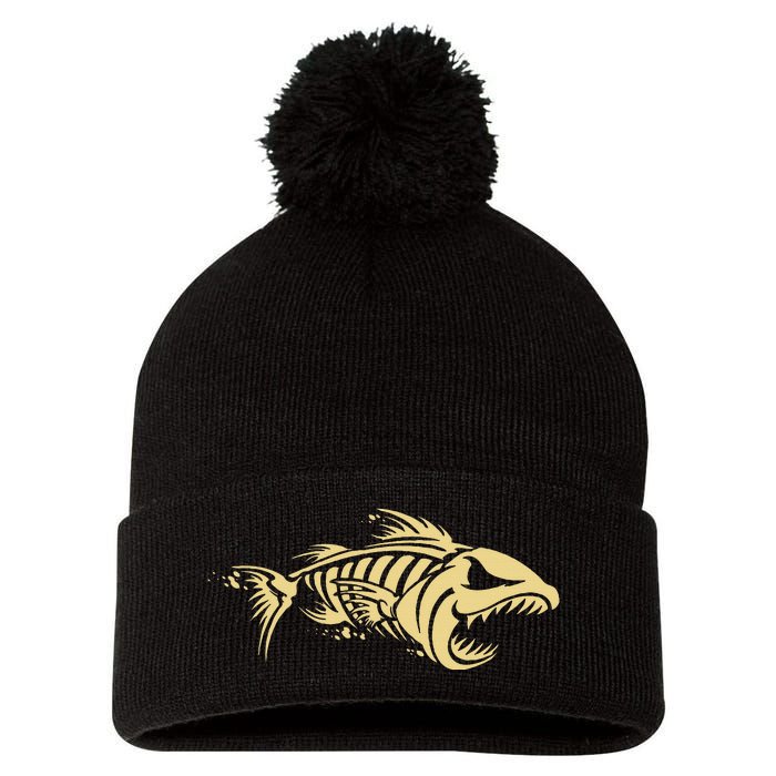 Bone Fish Skeleton Pom Pom 12in Knit Beanie