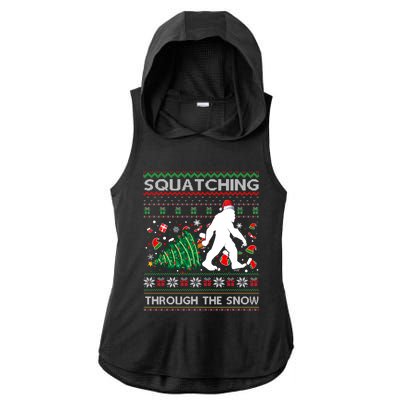 Big Foot Squatching Through The Snow Sasquatches Christmas Gift Ladies PosiCharge Tri-Blend Wicking Draft Hoodie Tank