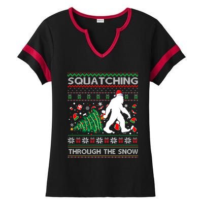 Big Foot Squatching Through The Snow Sasquatches Christmas Gift Ladies Halftime Notch Neck Tee