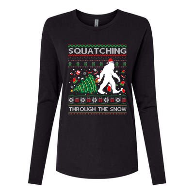 Big Foot Squatching Through The Snow Sasquatches Christmas Gift Womens Cotton Relaxed Long Sleeve T-Shirt