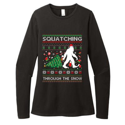 Big Foot Squatching Through The Snow Sasquatches Christmas Gift Womens CVC Long Sleeve Shirt