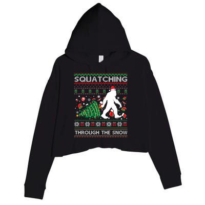 Big Foot Squatching Through The Snow Sasquatches Christmas Gift Crop Fleece Hoodie