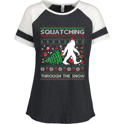 Big Foot Squatching Through The Snow Sasquatches Christmas Gift Enza Ladies Jersey Colorblock Tee