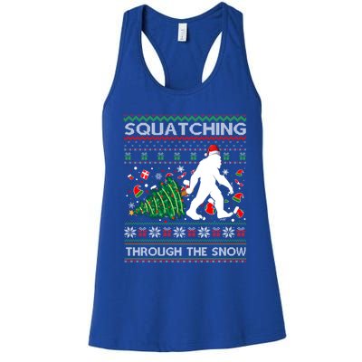 Big Foot Squatching Through The Snow Sasquatches Christmas Gift Women's Racerback Tank