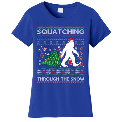 Big Foot Squatching Through The Snow Sasquatches Christmas Gift Women's T-Shirt