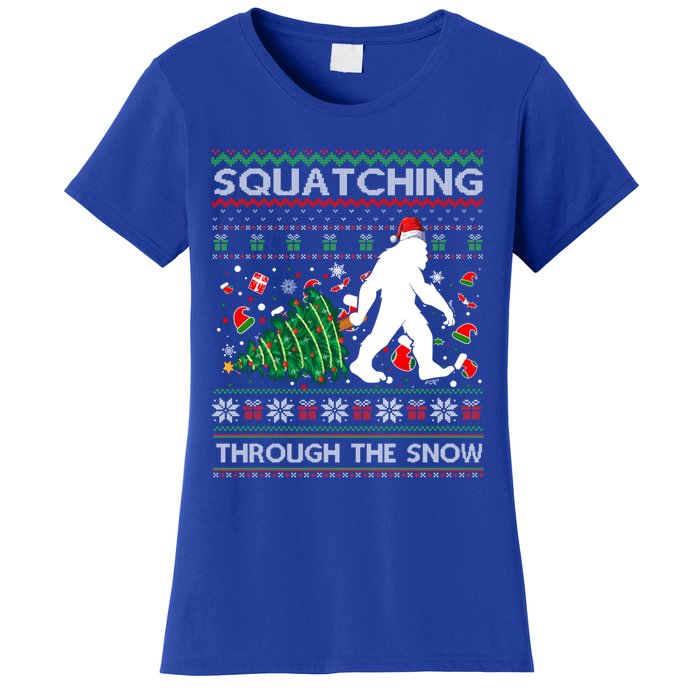 Big Foot Squatching Through The Snow Sasquatches Christmas Gift Women's T-Shirt