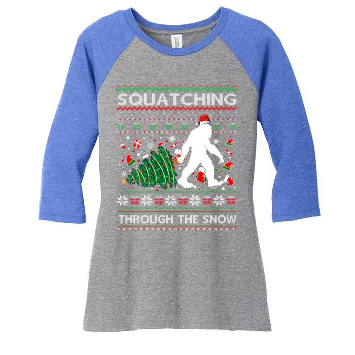 Big Foot Squatching Through The Snow Sasquatches Christmas Gift Women's Tri-Blend 3/4-Sleeve Raglan Shirt