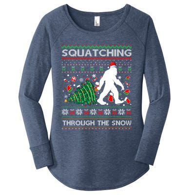 Big Foot Squatching Through The Snow Sasquatches Christmas Gift Women's Perfect Tri Tunic Long Sleeve Shirt