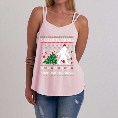 Big Foot Squatching Through The Snow Sasquatches Christmas Gift Women's Strappy Tank