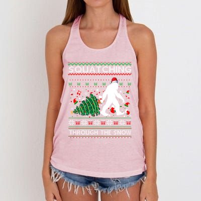 Big Foot Squatching Through The Snow Sasquatches Christmas Gift Women's Knotted Racerback Tank