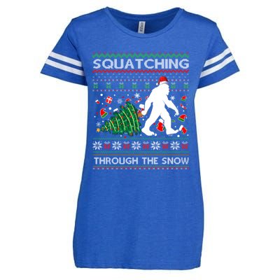 Big Foot Squatching Through The Snow Sasquatches Christmas Gift Enza Ladies Jersey Football T-Shirt