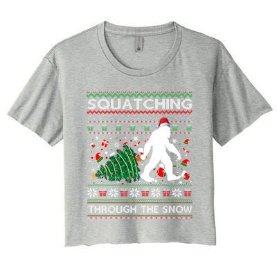 Big Foot Squatching Through The Snow Sasquatches Christmas Gift Women's Crop Top Tee