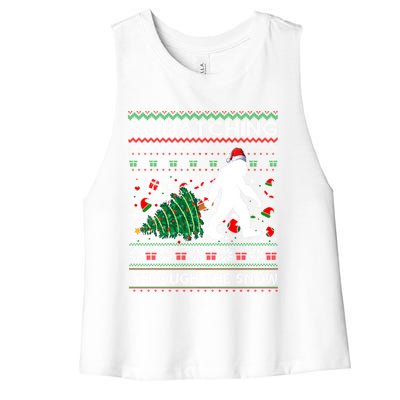 Big Foot Squatching Through The Snow Sasquatches Christmas Gift Women's Racerback Cropped Tank