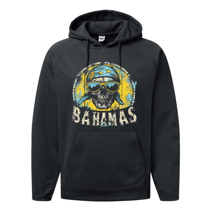 Bahamas Flag Skull Skeleton Vintage Country Cruise Family Performance Fleece Hoodie