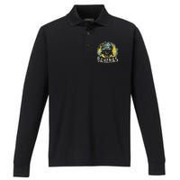 Bahamas Flag Skull Skeleton Vintage Country Cruise Family Performance Long Sleeve Polo