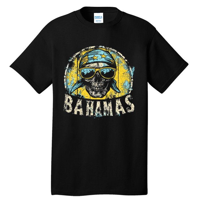 Bahamas Flag Skull Skeleton Vintage Country Cruise Family Tall T-Shirt