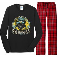 Bahamas Flag Skull Skeleton Vintage Country Cruise Family Long Sleeve Pajama Set