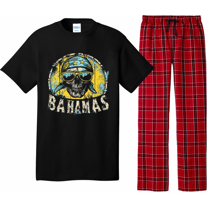 Bahamas Flag Skull Skeleton Vintage Country Cruise Family Pajama Set