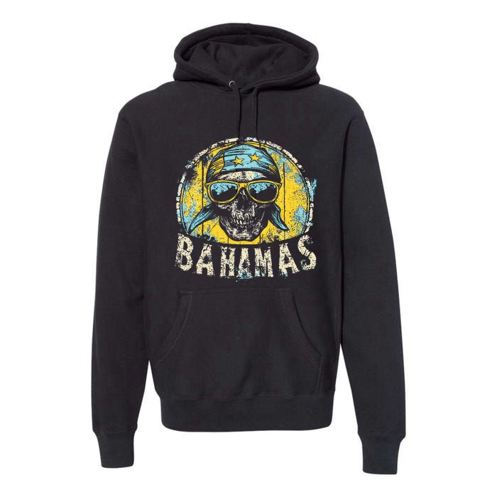 Bahamas Flag Skull Skeleton Vintage Country Cruise Family Premium Hoodie